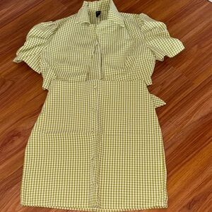 Green Gingham Button-Up Dress